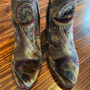 BP Velvet Paisley Flared Heel Chelsea Style Ankle Bootie-Size 8